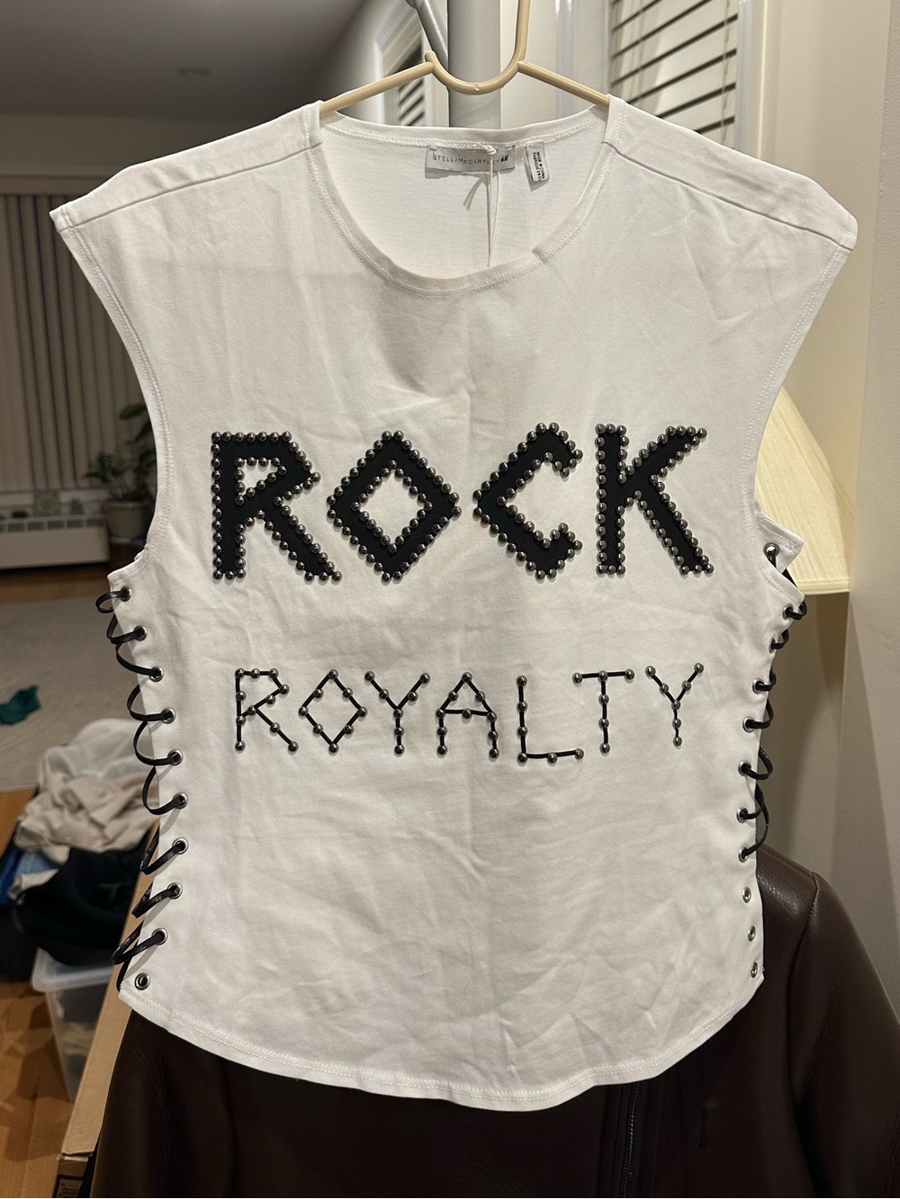 Stella McCartney White Studded 'ROCK ROYALTY' Lace-Up Tank